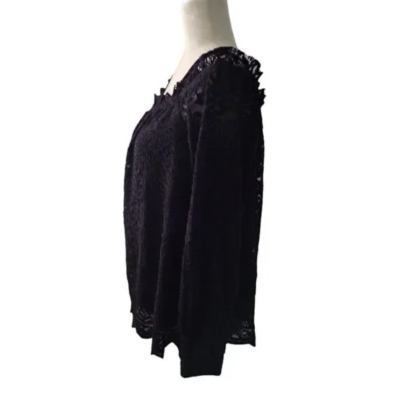 Anthropologie Eri + Ali Coldshoulder Lace Black Button Cuff Dark Boho Top Small - Picture 7 of 9